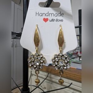 Elegant Gold and White Crystal Earrings